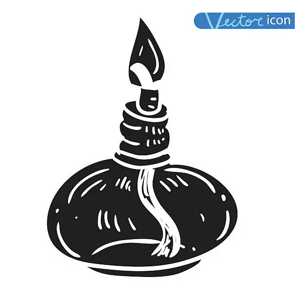 Vector illustration of oil lamp icon, hand drawn vector illustration.