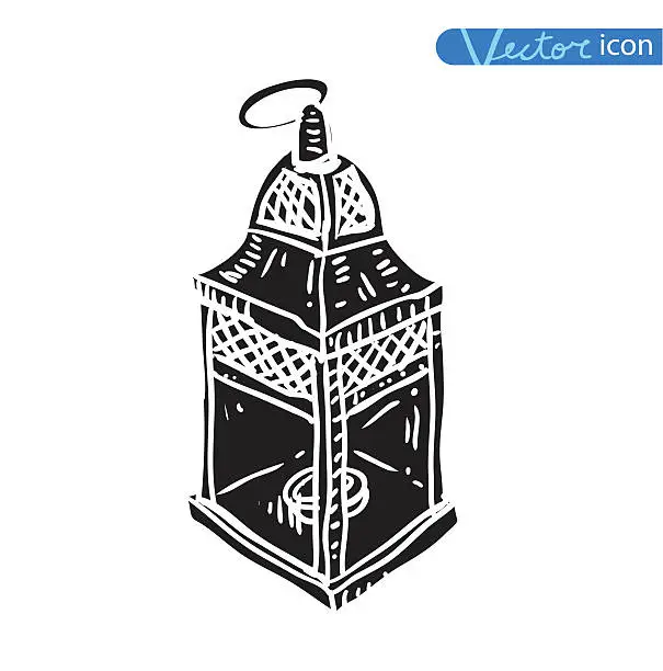 Vector illustration of oil lamp icon, hand drawn vector illustration.