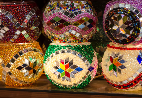 Colorful mosaic lamps on Istanbul grand bazaar.