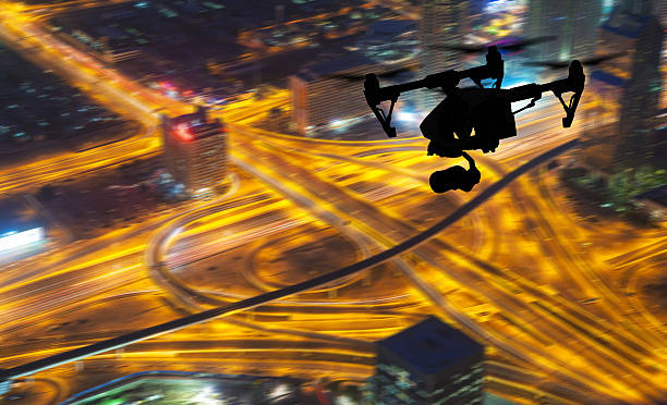 istock Drone silhouette flying above Dubaicity panorama 519496836