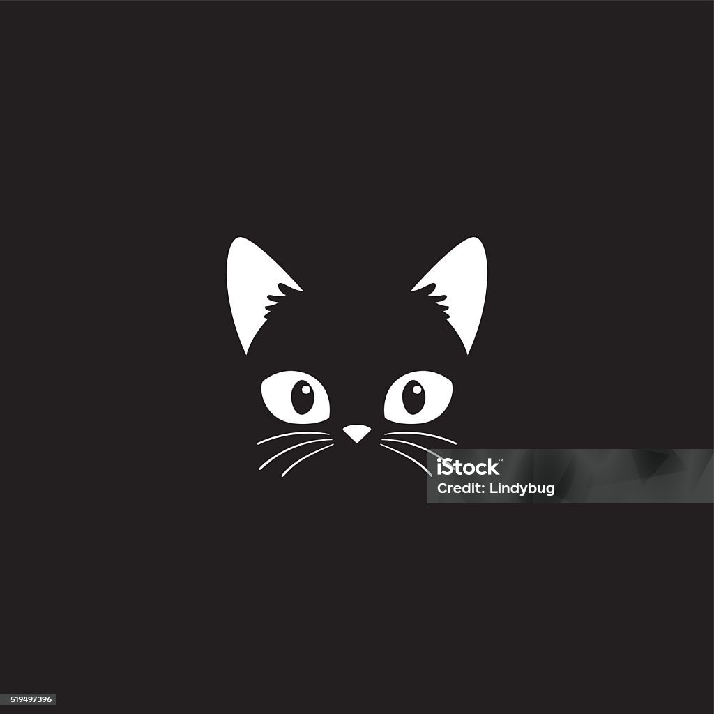 Cat face on black Simple cartoon cat icon on a black background. Vector Illustration. Domestic Cat stock vector