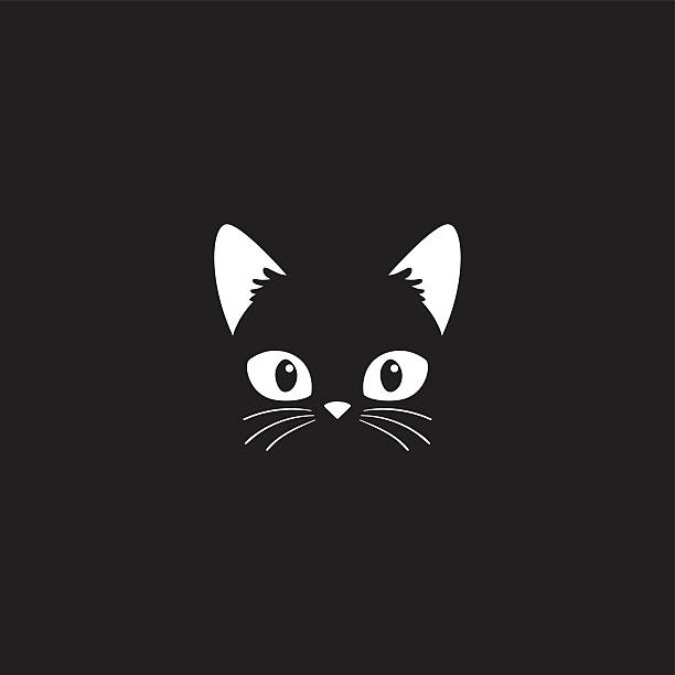 Cat face on black Simple cartoon cat icon on a black background. Vector Illustration. animal whisker stock illustrations