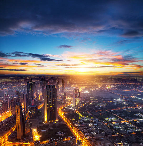 In the city at sunset, magnificent afterglow
