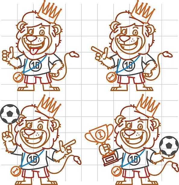 Vector illustration of Lion Footballer Doodle Part 2