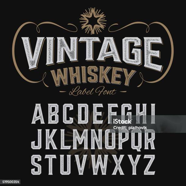 Jahrgang Whisky Etikett Schriftart Mit Probieren Sie Gestaltung Stock Vektor Art und mehr Bilder von Maschinenschrift