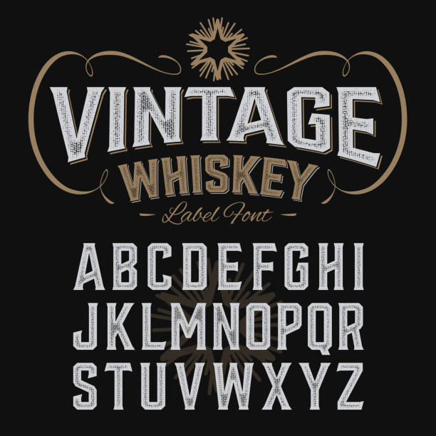 ilustraciones, imágenes clip art, dibujos animados e iconos de stock de whisky etiqueta vintage diseño de tipografía con la muestra - whisky