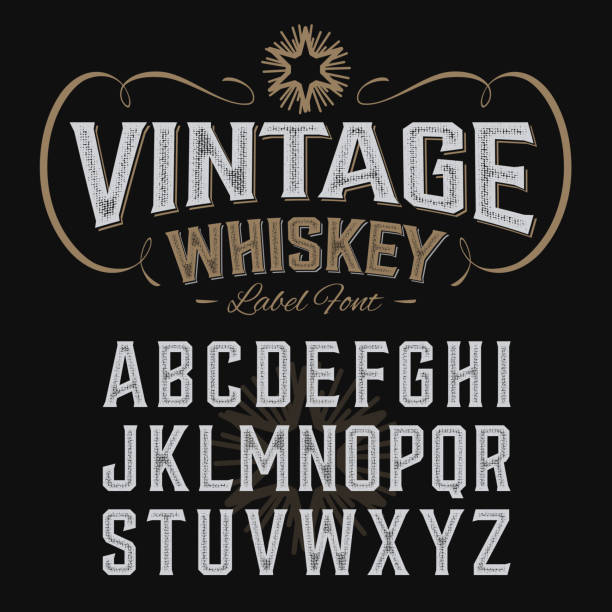 ilustrações, clipart, desenhos animados e ícones de vintage uísque rótulo fonte com amostras de projeto - whisky