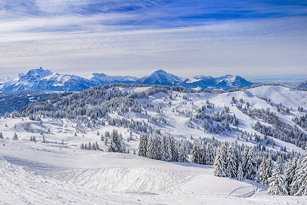 istock panoramic view on the French alps covered in snow 519501360