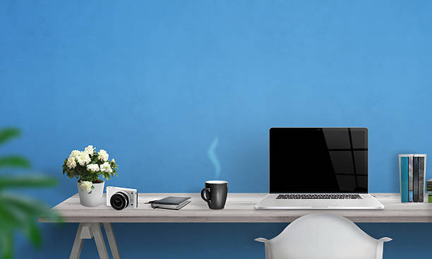 istock Laptop with blank screen on office desk. Free space 519502072