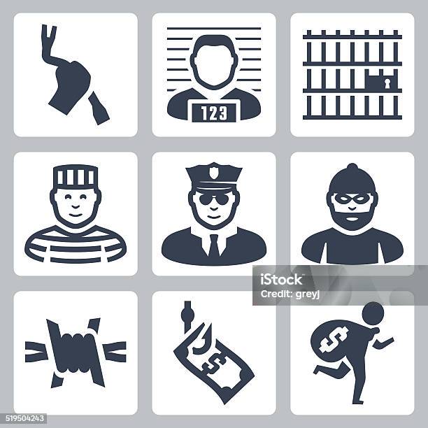Criminal And Prison Vector Icons Set Stock Illustration - Download Image Now - Icon Symbol, Prison, Criminal