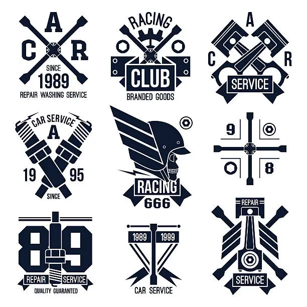 Vector illustration of Car races and service badges