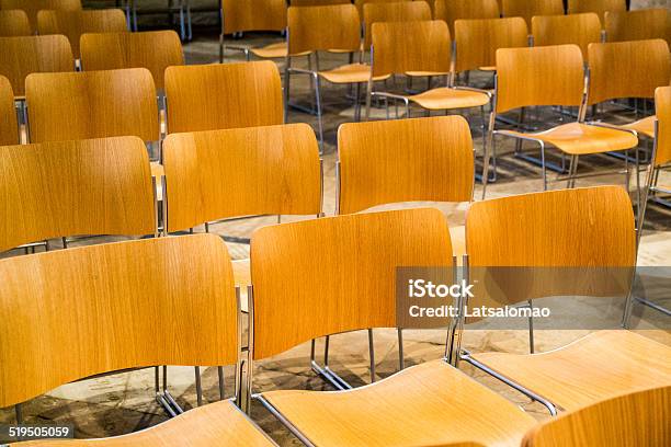 Group Of Chairs With No People Inside A Church Stock Photo - Download Image Now - Arranging, Audience, Auditorium