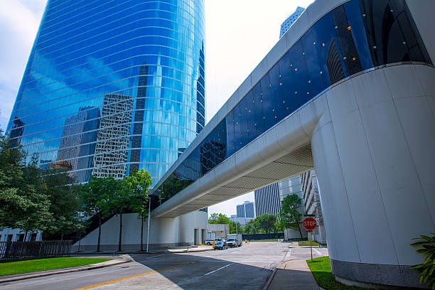 istock Houston downtown skyscrapers disctict blue sky mirror 519505221