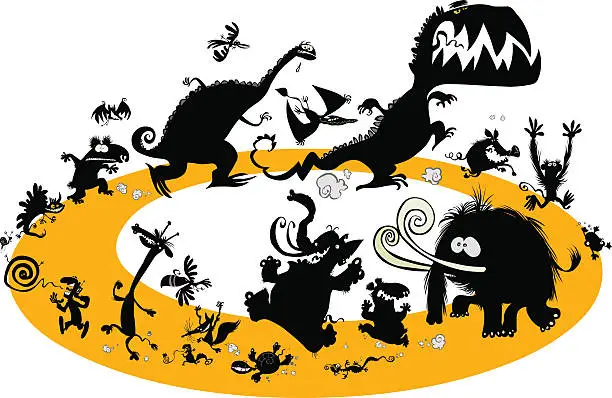 Vector illustration of Running animal silhouettes in cycle.