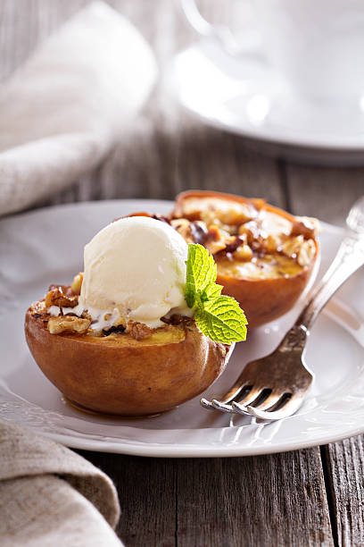 istock Baked peaches with ice cream 519509285