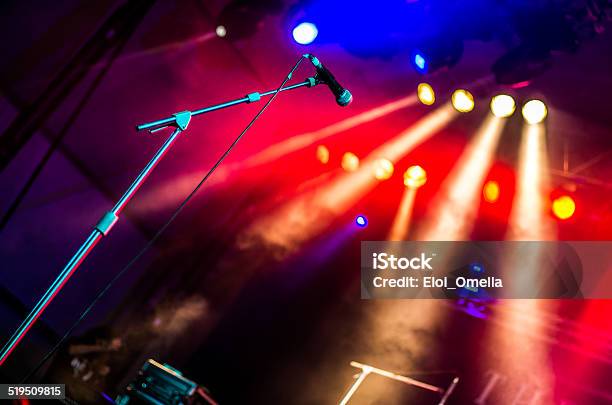 Microphone Micro Concert Yellow Red Lights Bokeh Horizontal Stock Photo - Download Image Now