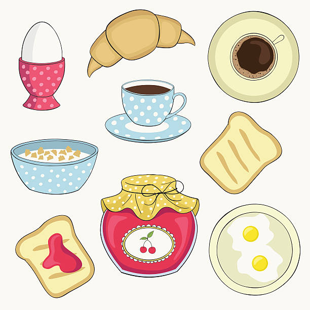 wektor zestaw śniadaniowy - french toast toast butter breakfast stock illustrations