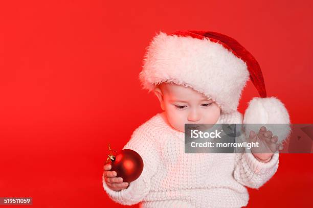 Cute Baby Wearing Santa Hat Stock Photo - Download Image Now - Arts Culture and Entertainment, Baby - Human Age, Baby Girls