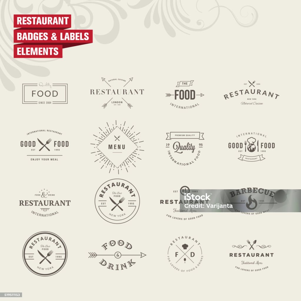 Set of badges and labels elements for restaurant Set of vintage style elements for labels and badges for restaurants Logo stock vector