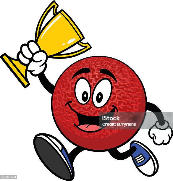 Dodgeball Mascot Running With Trophy Stock Illustration - Download Image Now - Kickball, Cartoon, Dodgeball