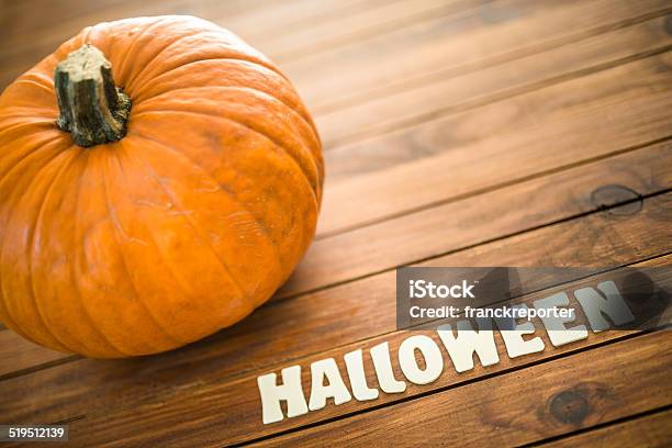 Halloween Pumpkin On Rustic Wood Stock Photo - Download Image Now - Autumn, Close-up, Copy Space