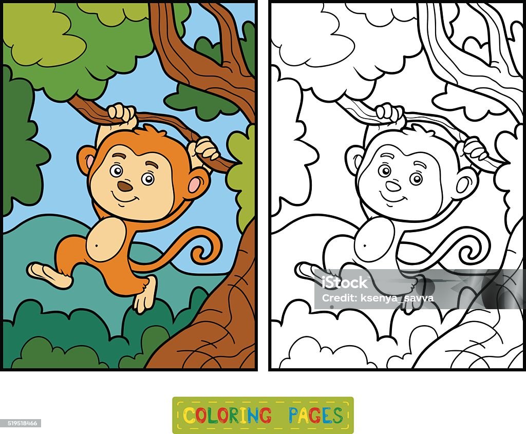 Coloring book for children, little monkey Coloring book for children, coloring page (little monkey) Activity stock vector