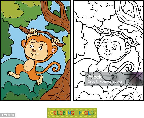 Coloring Book For Children Little Monkey Stock Illustration - Download Image Now - Activity, Animal, Ape