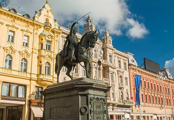 Statue of Ban Jelacic on Jelacic Square in center of Zagreb, Croatia, from 19 century