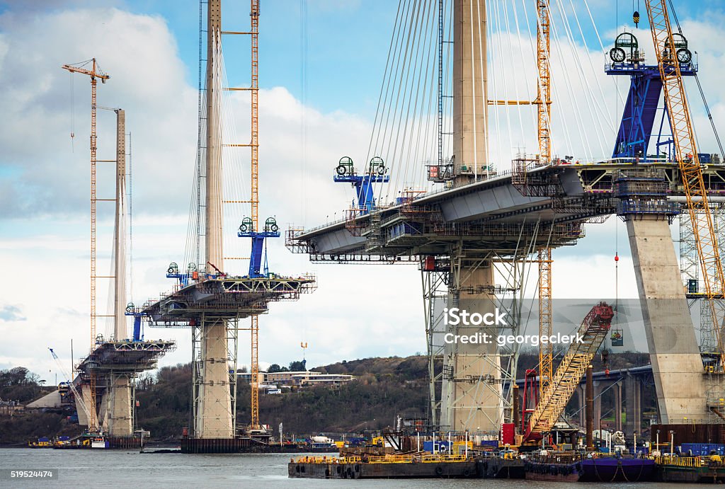 Construction of the Queensferry Crossing over the Firth of Forth Construction in progress of the new bridge over the Firth of Forth, between Fife and the Lothians. Construction Industry Stock Photo