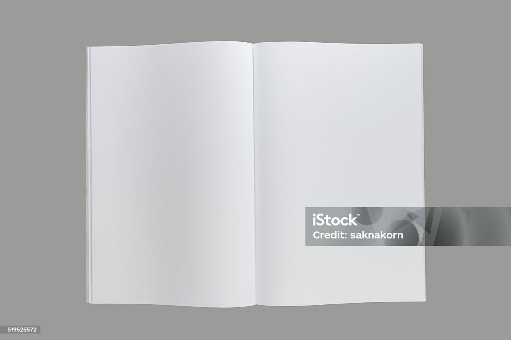 Opened A4  book or catalog or magazine Opened A4  book or catalog or magazine isolated on gray background Spreading Stock Photo