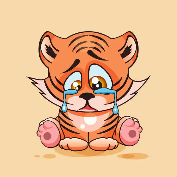 Vector illustration of Sad Tiger cub crying