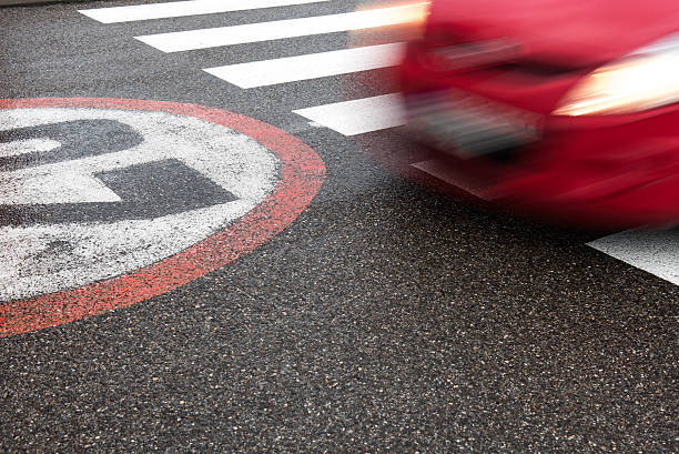 istock Car moving across the pedestrian 519527558