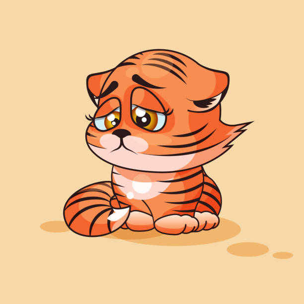 Tiger cub sad Vector Stock Illustration isolated Emoji character cartoon Tiger cub sad and frustrated sticker emoticon for site, infographics, video, animation, websites, e-mails, newsletters, reports, comics cartoon of a baby tigers stock illustrations