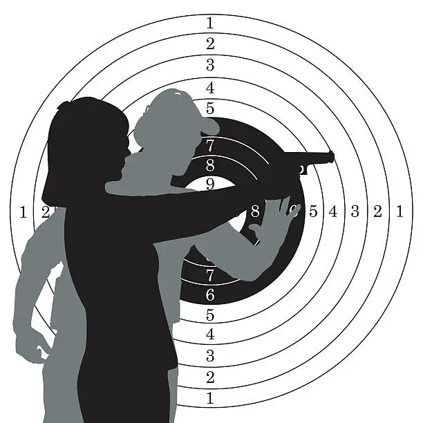 Vector illustration of Firearm instructor and student