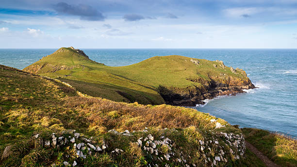 Rumps Point Cornwall The South West Coast path at The Rumps Point near Polzeath Cornwall England UK Europe headland stock pictures, royalty-free photos & images