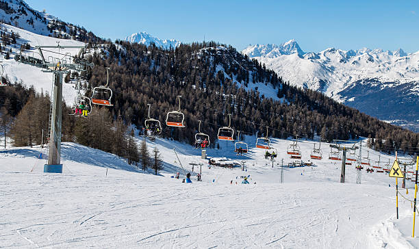 Chairlift in Pila Chairlift in Pila, Aosta Valley pila stock pictures, royalty-free photos & images