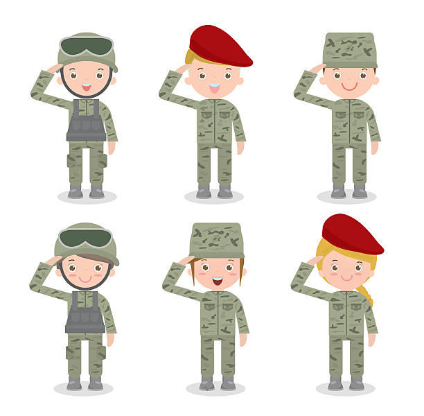 illustrazioni stock, clip art, cartoni animati e icone di tendenza di gruppo di soldato in uniforme militare camuffamento in. - young soldier
