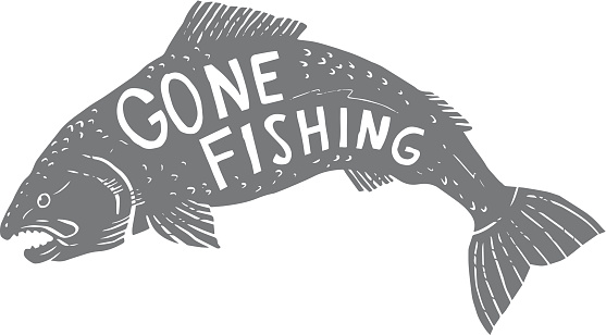 illustration of a fish with 'gone fishing' written on it