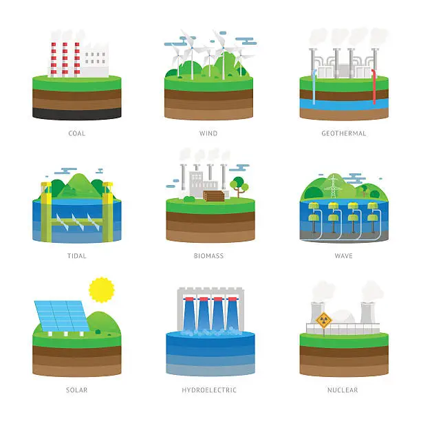 Vector illustration of Alternative energy source electricity power resource eco set vector illustration