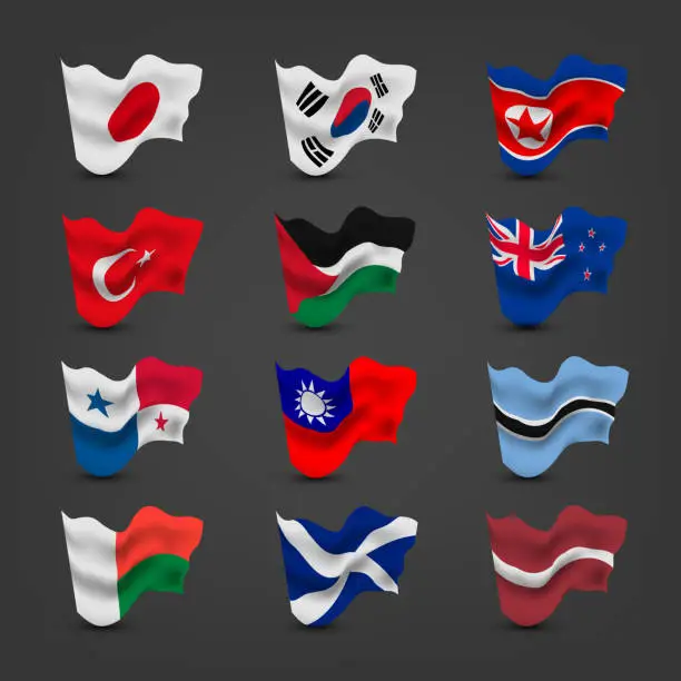 Vector illustration of World waving flag sets