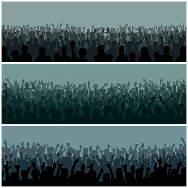 대상 hands 실루엣 돋아져 음악 축제, 콘서트 스트리밍 - applauding human hand silhouette audience stock illustrations