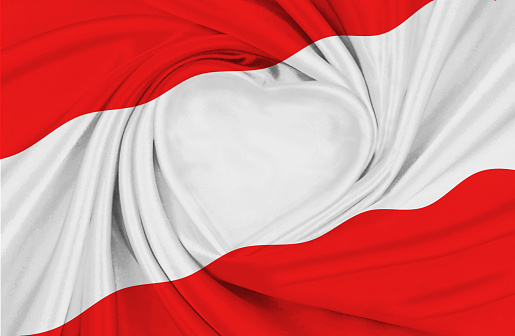 Austrian flag, three dimensional render, satin texture