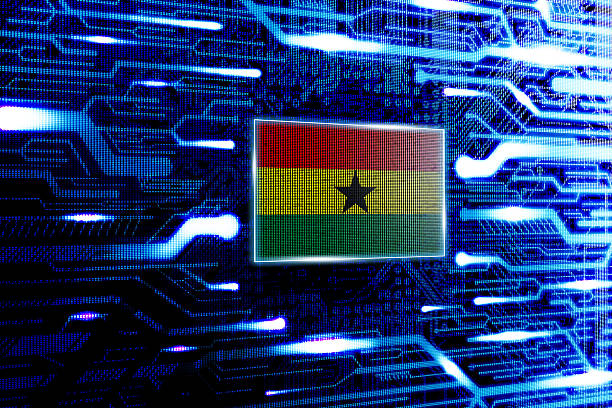 Ghana national official state flag in a computer technological world