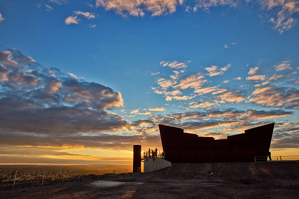 Broken Hill,Australia - June 5,2014: Sunrise over a memorial in the Australian outback, commemorating the 800+ miners who have died in local mines.
