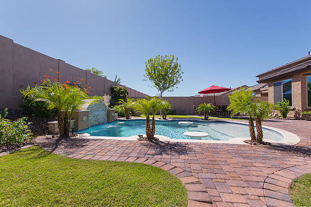 piscina de luxo no arizona - desert landscaping - fotografias e filmes do acervo