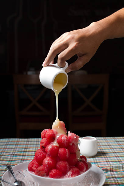 The Watermelon pour milk in ice shabby.