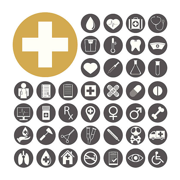 ilustraciones, imágenes clip art, dibujos animados e iconos de stock de vector ilustración conjunto de iconos médica - vitamin pill science symbol human heart