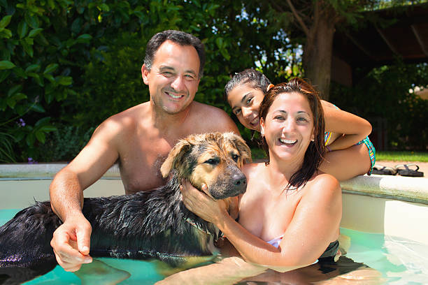 istock Smiling Happy Family In Swimming Pool 519545401