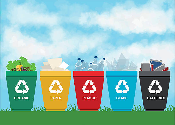 istock Recycle garbage bins plastic organic battery glass metal paper. Trash 519551046