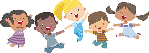 Happy Cartoon Kids Happy Cartoon Kids jumping stock illustrations